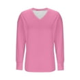 thumbnail image 3 of QQAMB Plus Size Sweatshirts for Women Oversized Solid Color V-Neck Long Sleeve Pullover Tops Fall Trendy Sweatshirts Pink 2XL, 3 of 4