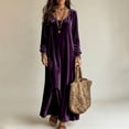 thumbnail image 2 of Women Fall Winter Velvet Round Neck Maxi Dress Long Sleeve Loose Solid Chic Elegant Casual Everyday Purple XL(XL), 2 of 5