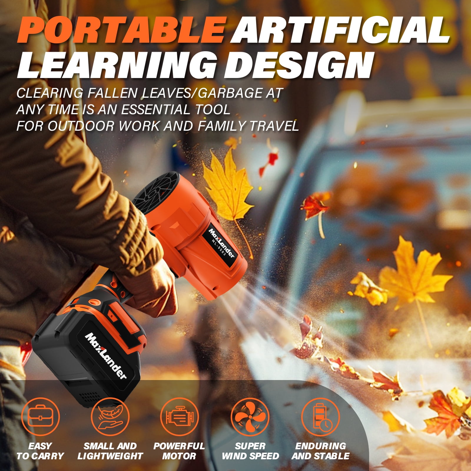 Maxlander Cordless Snow Blower, 20V Portable Handheld Leaf Blower with 1 X 3.0Ah Battery