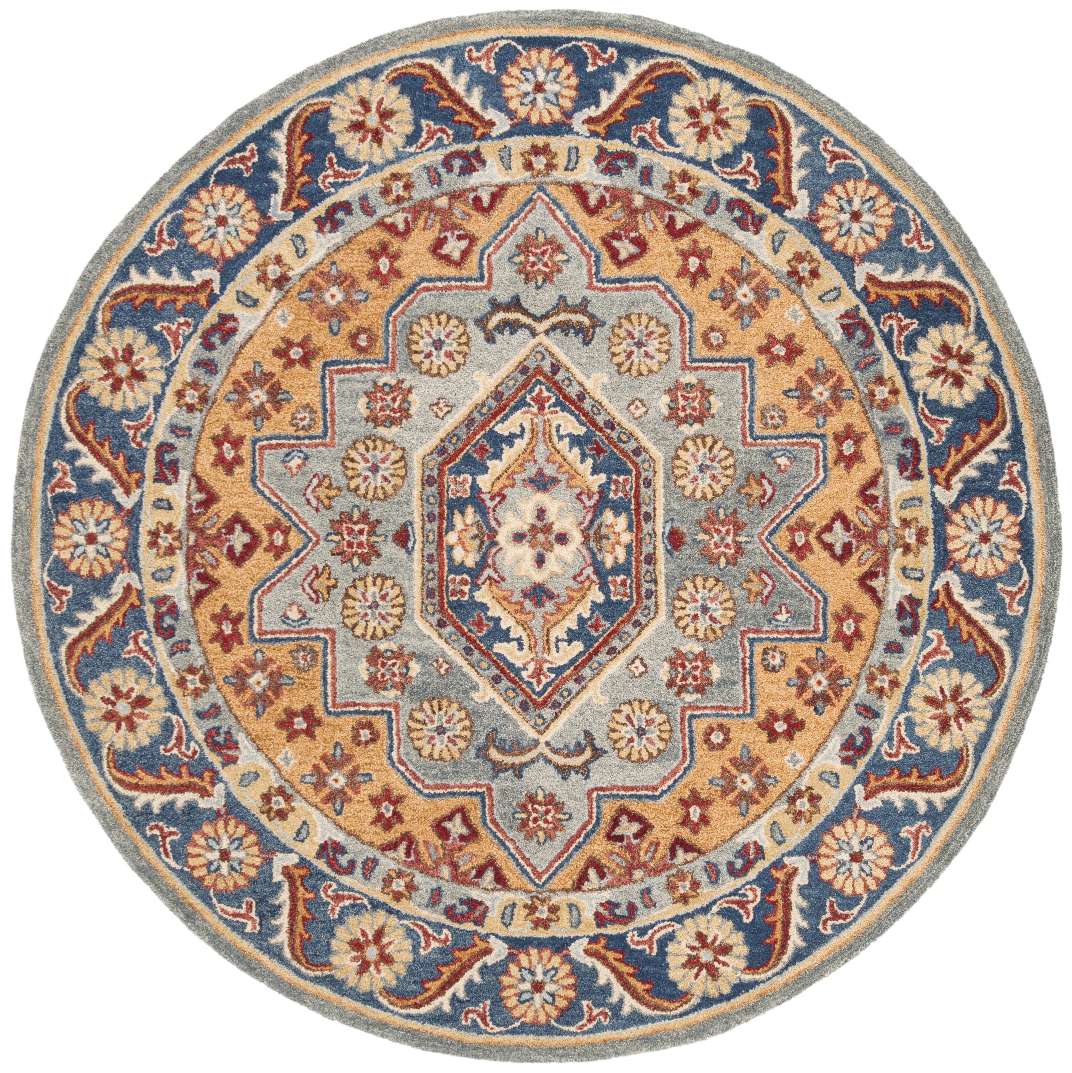 SAFAVIEH Antiquity Napier Traditional Wool Area Rug, Blue/Gold, 6' x 6' Round
