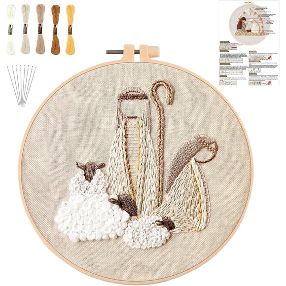 Kit de Bordado YOUDRN Escena de Natividad Navideña con Bastidor de 20 cm