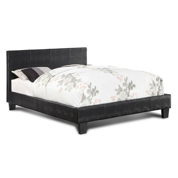 Bowery Hill Contemporary Faux Leather Queen Platform Bed in Black Finish