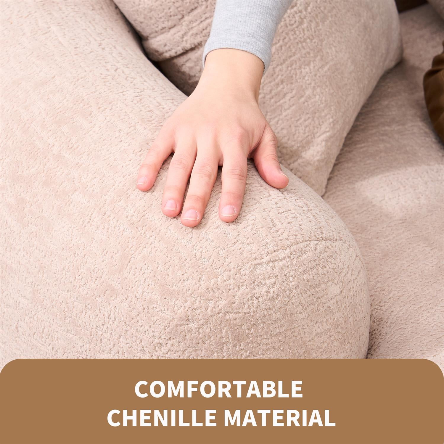 Demi Bonn 65" Compact Curved Loveseat Sofa with Chenille Fabric, Full Compression Sponge for Small Spaces, Supports up to 300 lbs, No Assembly Needed, Beige