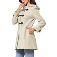thumbnail image 4 of Winter Overcoat for Women Trench Mid-thigh Hooded Toggle Duffle Pea Coat with Pockets XS Beige, 4 of 6