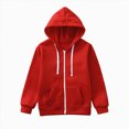 thumbnail image 3 of TOWED22 Hoodies for Girls Boys Baggy Zip Up Classic Hooded Sweatshirts Casual Solid Long Sleeve Jacket with Pockets,Red,6-7 Y, 3 of 9