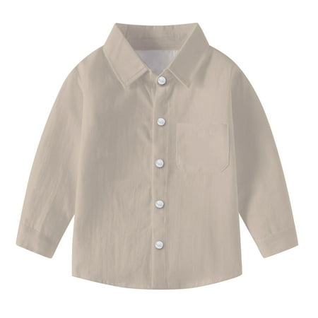 YUANxueke Kids Button Down Shirts Long Sleeve Collared Shirts School Uniform Dress Shirts with Chest Pockets Khaki 3 Years
