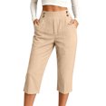 thumbnail image 2 of Capris for Women with Pockets Women's Cotton Linen High Waisted Pants Dressy Casual Cropped Pant Casual Summer Clothes,XL, 2 of 5