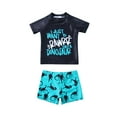 thumbnail image 2 of ITFABS Boy?s 2PCS Split Swimsuit Unique Letter Printed Short Sleeve Tops and Cartoon Dinosaur Shorts, 2 of 9