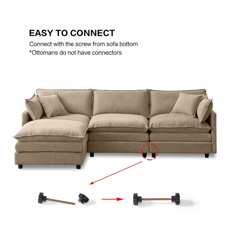 105" Modular Sectional Couch, 3-Seater Soft Chenille L-Shaped Sofa with Ottoman, Upholstery Sofa Couch with Pocket Coil & High-Density Foam for Living Room
