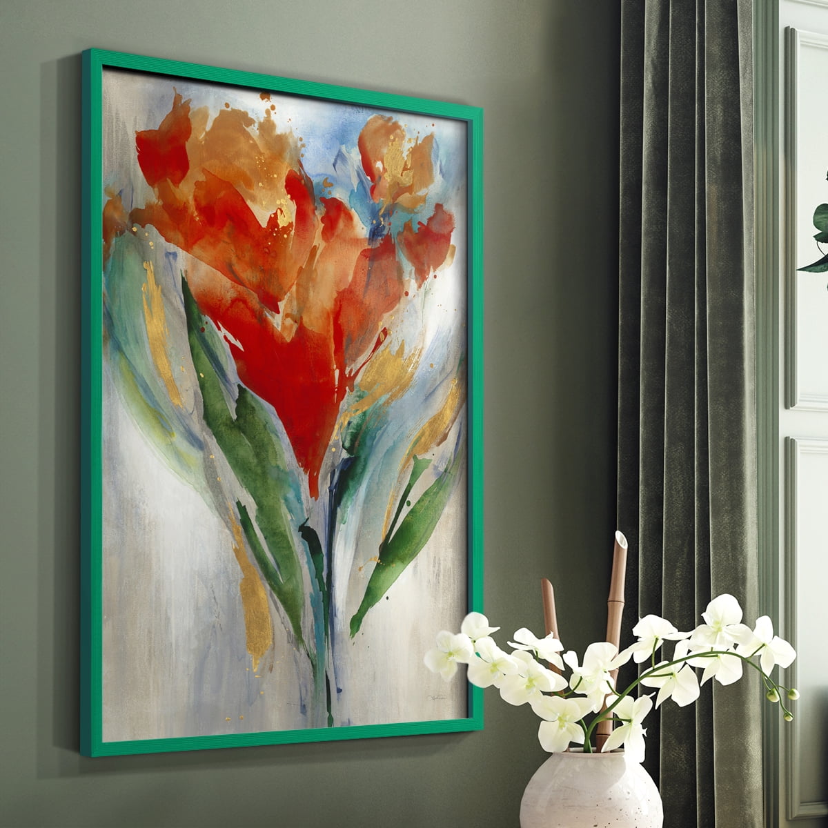 Wild Flower Bouquet Framed Print in Green Solid Wood 8 x 10 Framed Print