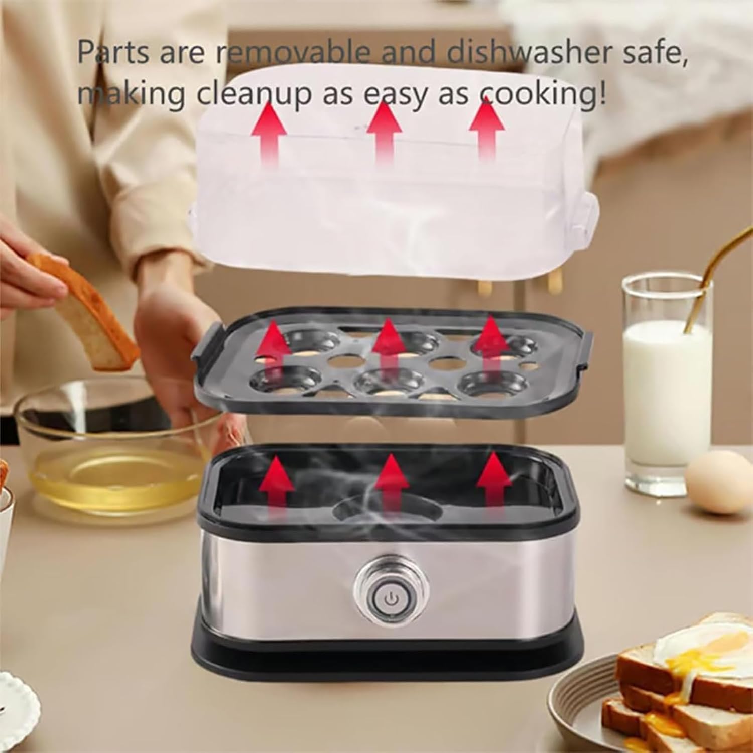 Smart Egg Cooker with Auto Shut Off, 6 Egg Cooking with Stainless Steel Egg Cooker