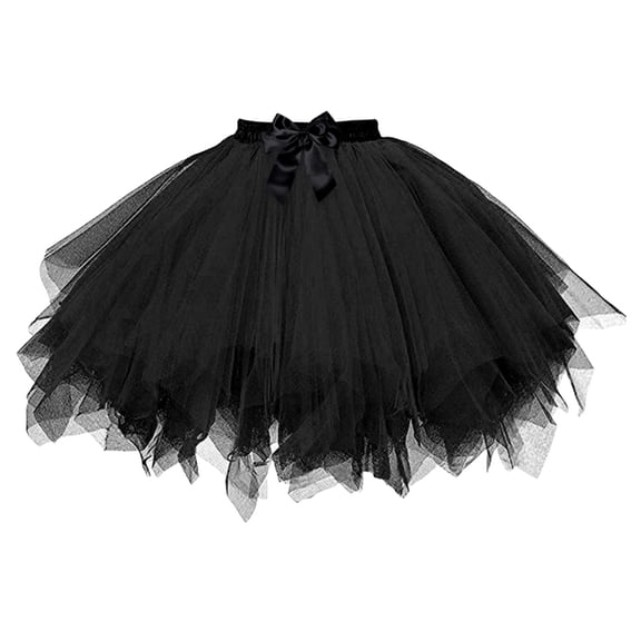 Solid Color Tutu Skirt with Waist Bow – Puffy Layered Mesh Ballet Gown for Carnival, Dance Party, Elegant Costume | Elastic Waist, Comfort Fit Black