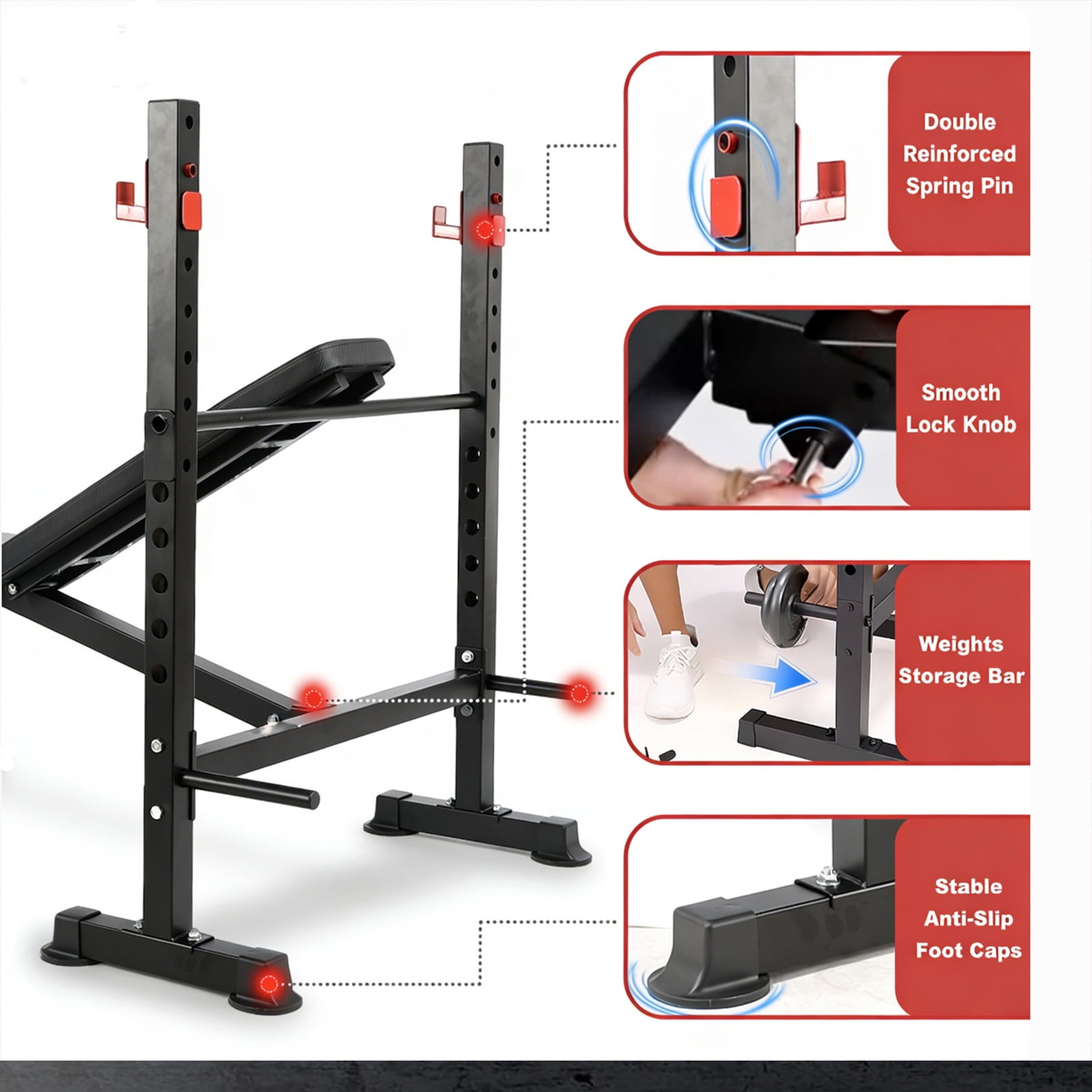Foldable 750LBS Weight Bench Set, Adjustable Workout Bench Set for Home Gym Exercise with Leg Extension and Squat Rack, Bench Press Set for Men & Women Full Body Strength Training