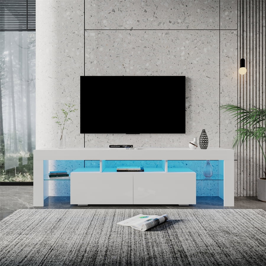 20 Colors LED Light TV Stand, Wood TV Console Table for TVs up to 80