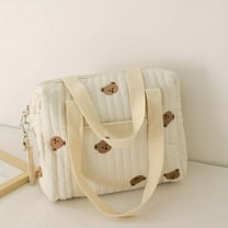 GASTROPOD Embroidery Pattern Baby Beige Cotton Fabric Zipper Diaper Bag Large Travel Stroller Diaper Storage Organizer Multifunction Baby Tote Bag For Boys And Girls Gift