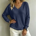 thumbnail image 6 of ClodeEU Women's V Neck Long Sleeve Waffle Tunic Top,Casual Loose Pullover Blouse Navy,Women's Plus S, 6 of 8