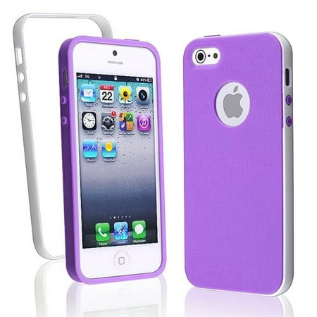 INSTEN TPU Rubber Case For Apple iPhone 5 / 5s, Dark Purple with White Bumper