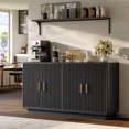 thumbnail image 2 of 55in Buffet Cabinet, PAPROOS Modern Fluted Sideboard Cabinet with 4 Doors and Adjustable Shelf, Wooden Coffee Bar Cabinet Station for Dining Room Living Room, Black, 2 of 9