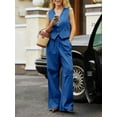 thumbnail image 6 of Women Office 2 Piece Outfits V Neck Crop Vest Blazer and Wide Leg Suit Pants Sets, 6 of 6
