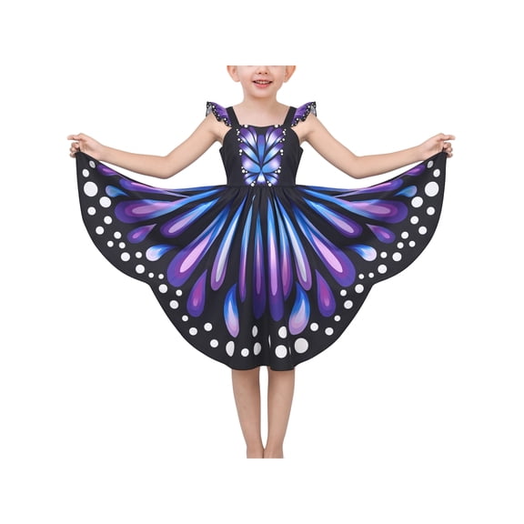Girls Dress Purple Butterfly Wing Fairy Halloween Costume Princess Party 7 Years