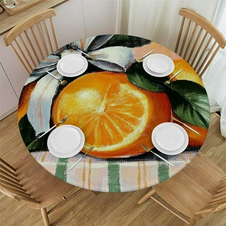 

PALNKART Orange Fruit Round Tablecloth Stain-Resistant Washable 60-Inch 42 -46
