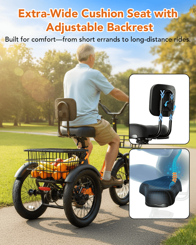 Actbest Electric Tricycle for Adults, 18" Folding Electric Trike, Peak 1200W Motor 48V 10.4AH Etrike, 18MPH Up to 50 Miles 3-Wheel Electric Bike with Mirror and Phone Bag (Orange)