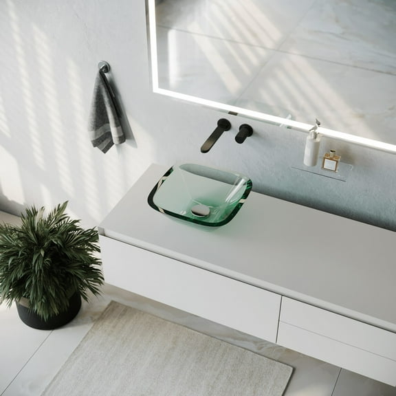Small Vessel Glass Bathroom Sink Square Combo Set w/Modern Pop-Up Drain Clear Mini Bath Bowl Sink Space Saving Countertop Easy Install Vanity Sink Vessel Sink | Renovators Supply