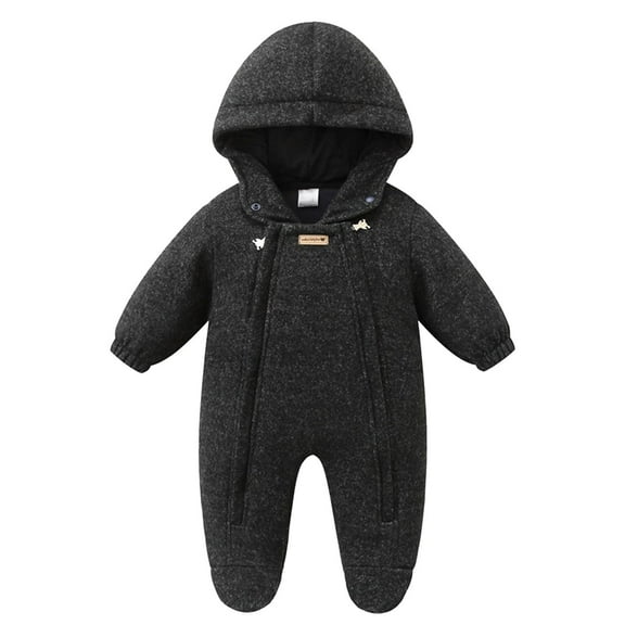 Toddler One Piece Oneises Hooded Double Zipper Long Sleeve Snowsuit Winter Thick Warm Infant Jumpsuits (1 Years, Black)