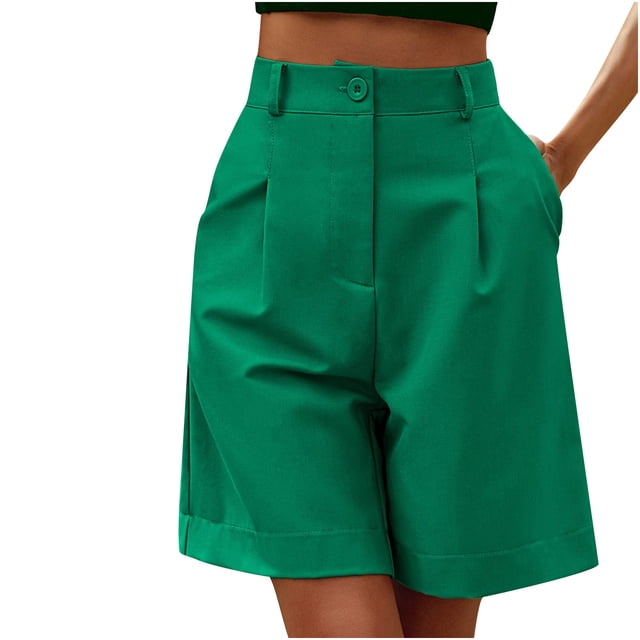 JIUKE Womens Formal Shorts Ruched Elastic High Waisted Office Casual Knee Length Shorts with Pockets