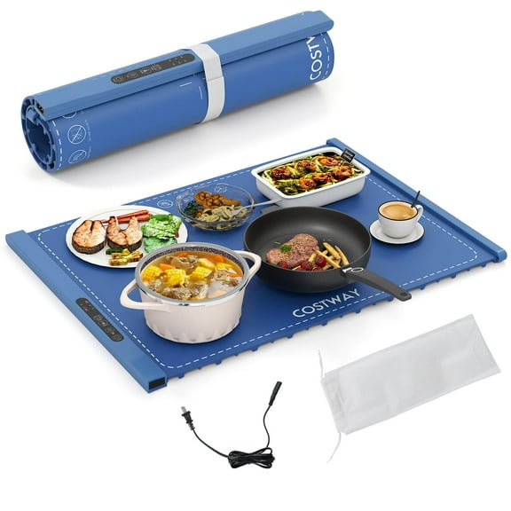Costway Rollable & Portable Electric Warming Tray with Fasting Heating Timer Auto Shut-Off Blue