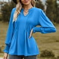 thumbnail image 2 of WREESH Womens Fashion T-Shirts Solid Color Pull-Up Bubble Sleeve V-Neck Tied Long Sleeved Casual Loose Pullover Blue, 2 of 5