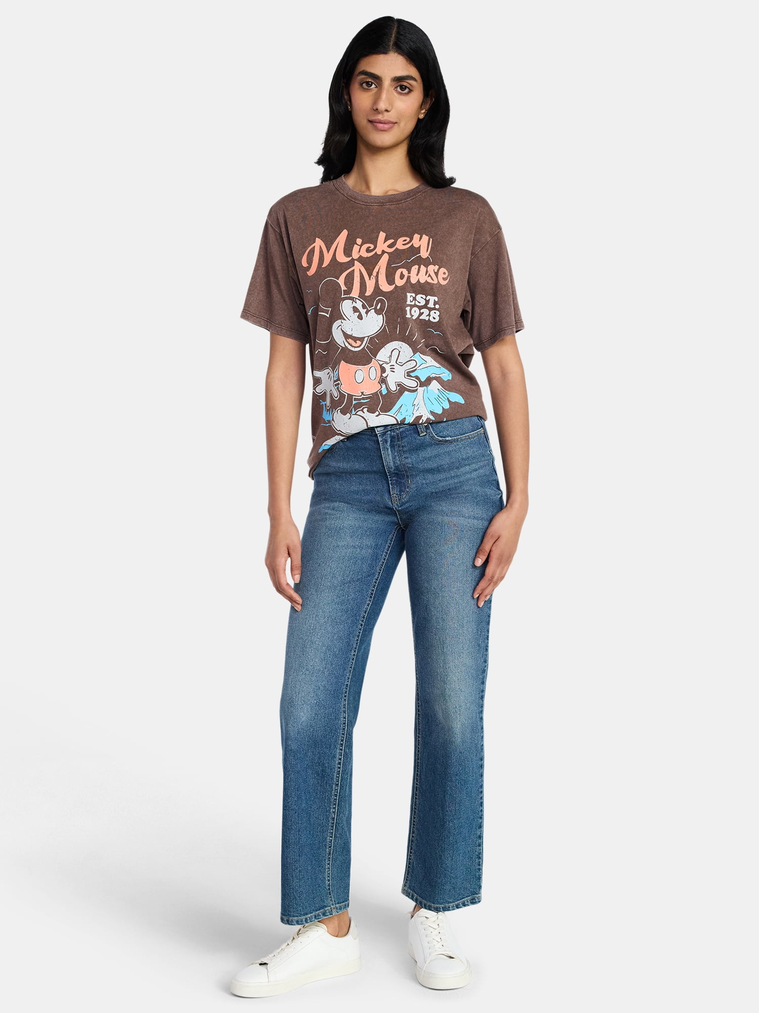 Mickey Mouse Women's Washed Graphic Tee with Short Sleeves