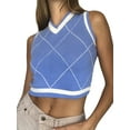 thumbnail image 4 of Débardeur Tricoté pour Femmes à Carreaux Argyle Style Preppy Sans Manches Court, 4 of 8