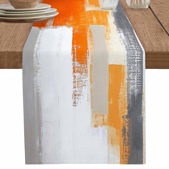 nqOlkjepod Burnt Orange Gray Table Runner 72 Inches Long Farmhouse Dress Scarves, Modern Abstract Geometric Oil Painted Dining Tablerunner for Coffee Table/Kitchen Island/Party Décor, 16" x 72"