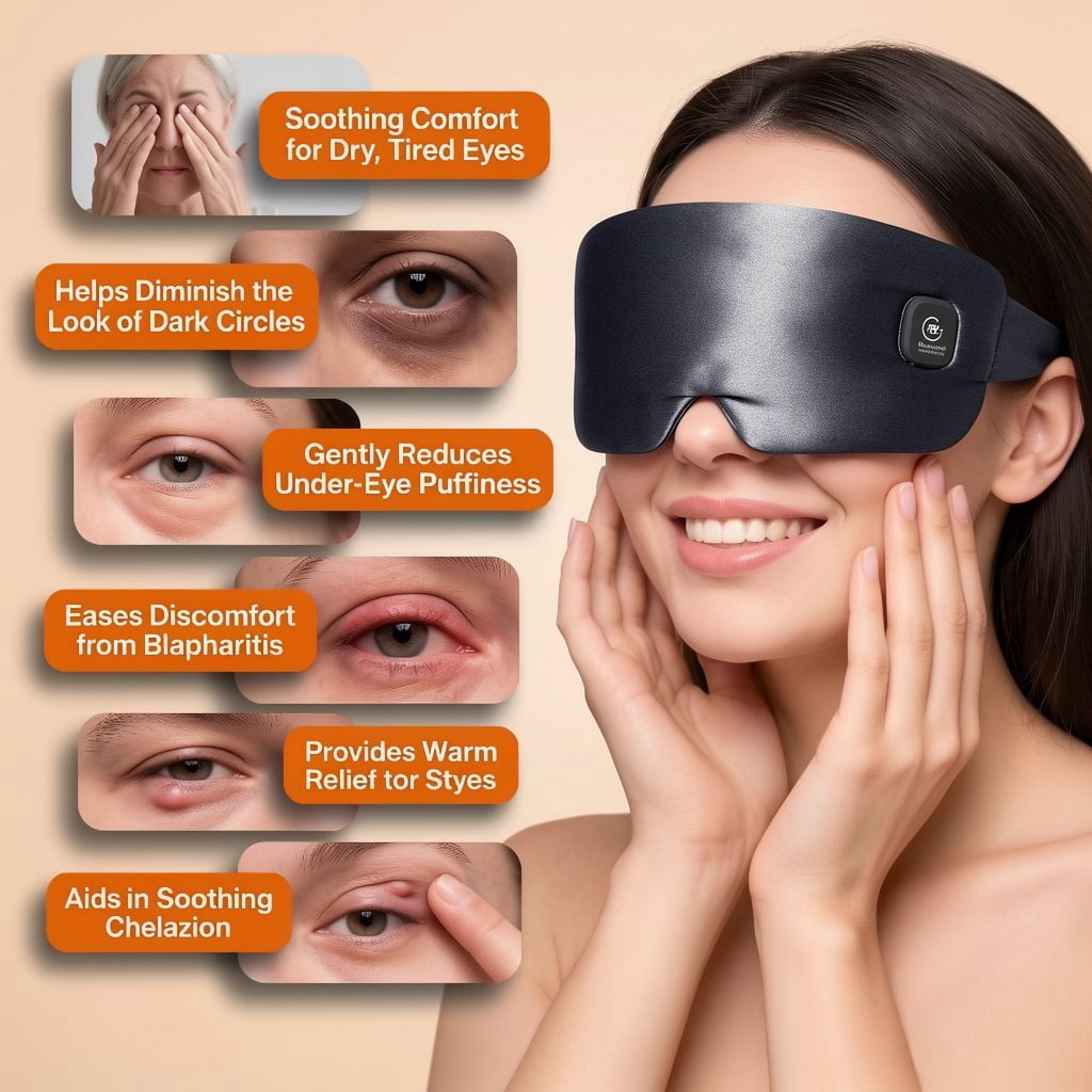 FACEMOON Silk Cordless Moist Heat Therapy Sleep Eye Mask for Dry Eyes with Storage Case, Blue