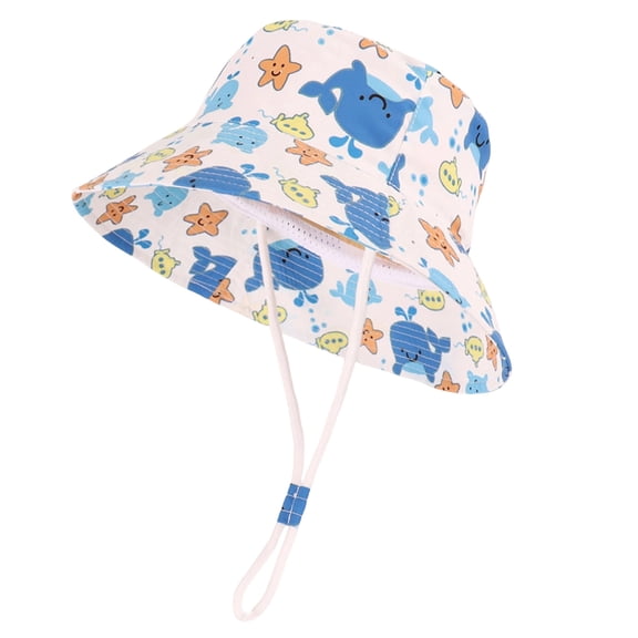 IVEYRTF Baby Bucket Hat Cute Whale & Starfish Print Wide Brim Adjustable Chin Strap UV Protection Breathable Mesh for Infants 1-4 Years Sun Hat