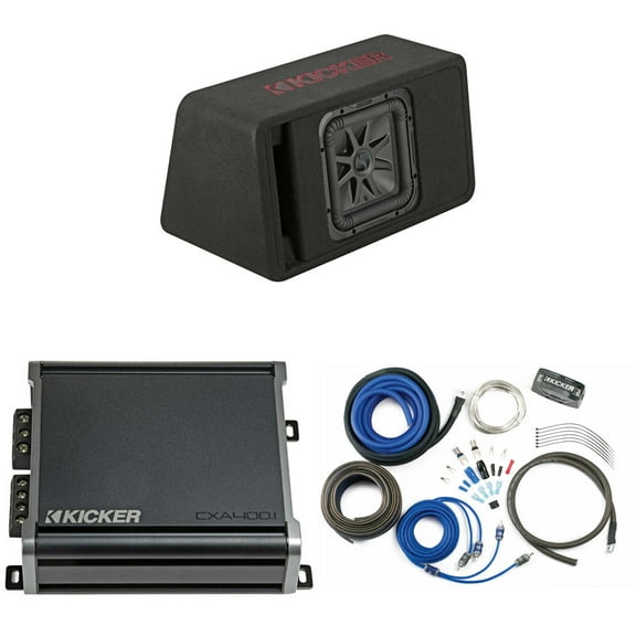 Kicker 45VL7R102 Single 10" L7R Loaded Vented Enclosure - 500 Watts RMS - w/ CXA400.1 Amp, Wiring Kit Bundle