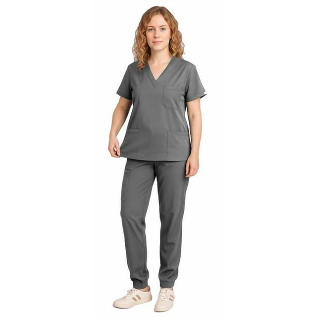 Set médico Scrub Sumincarly para pantalones deportivos con cuello en V, color gris