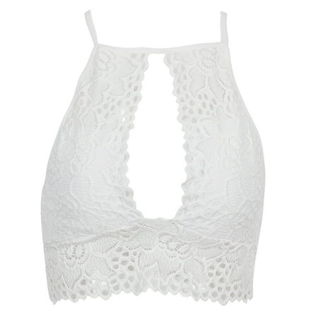 

Women Summer Tops Lace Vest Lady Fashion Bralette Hollow Out Strappy Padded Bra Bralet Crop Top Tank Top Camisole White XL