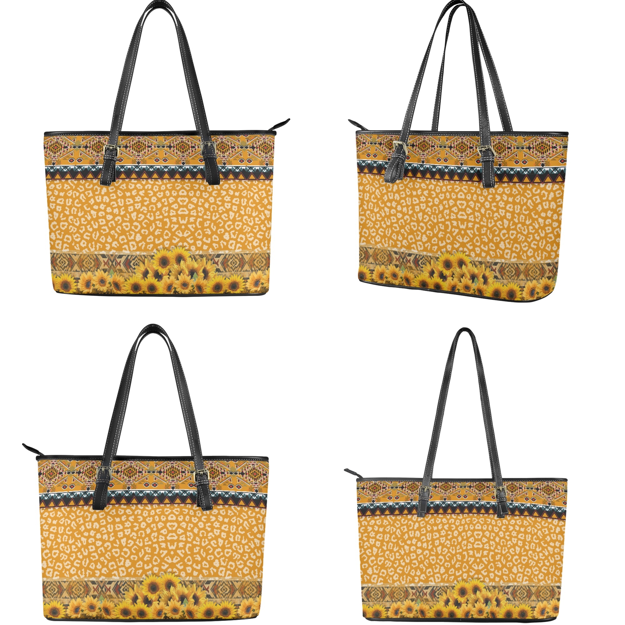 ZUXONGSY Aztec Sunflower Leopard Print Women's Satchel Purse Set Lightweight Top Handle Handbag with Wristlet Wallet PU Leather for Shopping Work