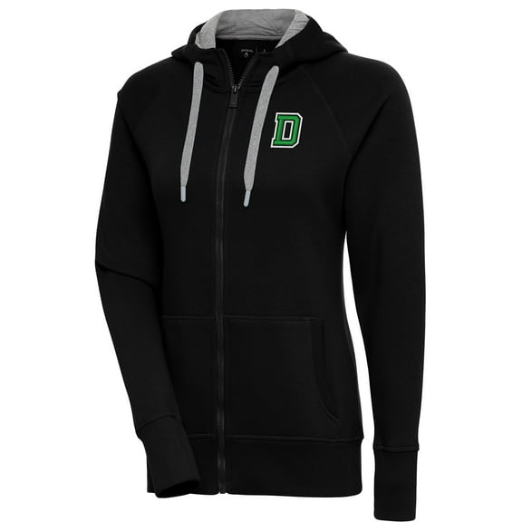 Women's Antigua Black Dartmouth Big Green Victory Full-Zip Hoodie