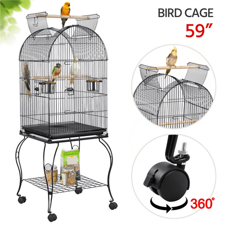 Yaheetech 59'' H Open Top Rolling Metal Bird Cage with Stand, Black