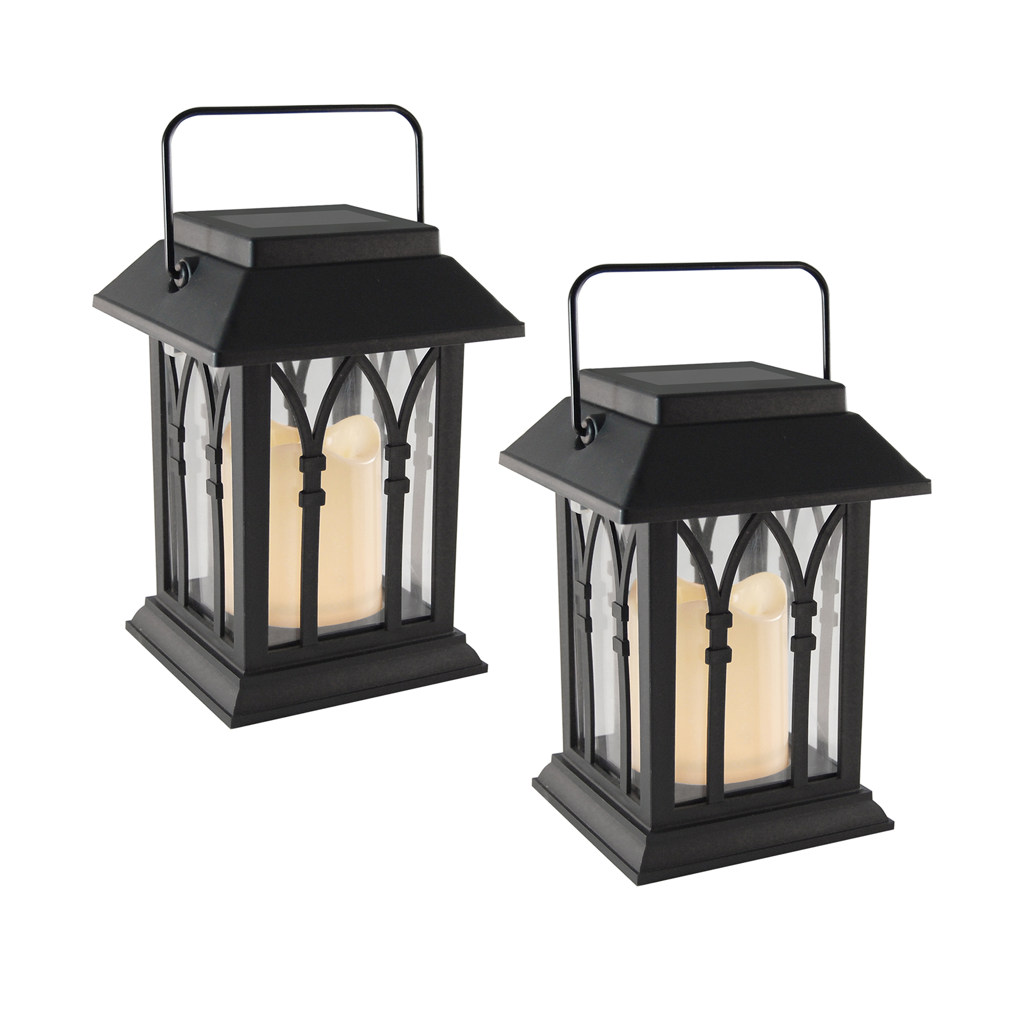 LumaBase Solar Powered Black Mini Lanterns with LED Candles Set of