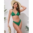 thumbnail image 4 of DARING DIVA Women's Waffle Knit Textured Halter Bikini Set Small Green, 4 of 6
