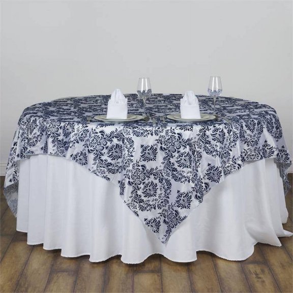 Efavormart Navy Damask Flocking Square Tablecloth Overlay 90"x90" Square Tablecloth Cover For Wedding Party Event Banquet