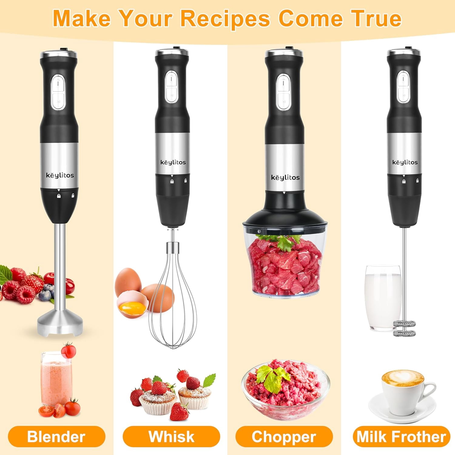5-in-1 Immersion Hand Blender with 600ml Chopper and 800ml Beaker, 800W Variable Speed Stick Mixer for Smoothies Soups Baby Food