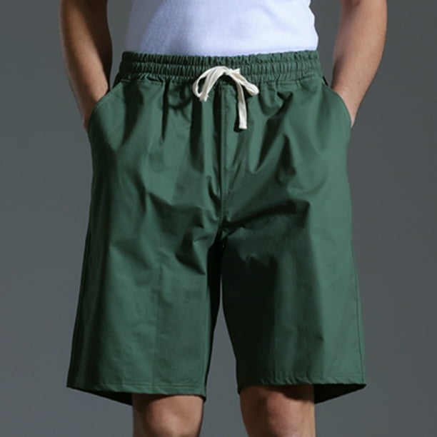 pstuiky Pantalones cortos casuales para hombre, Pantalones cortos casuales de algodón con cordón y cintura elástica para hombre Pantalones cortos para correr para hombre