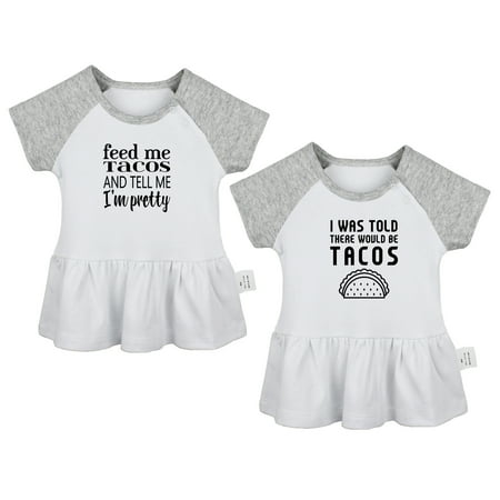 

Pack of 2 Feed Me Tacos And Tell Me I m Pretty & I was Told There Would Be Tacos Funny Dresses Newborn Baby Skirts Infant Princess Dress Toddler Frocks (Gray Raglan Dresses 18-24 Months)