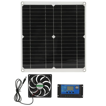 

2023 Solar Panel Kit LCD Display Multiple Protection Functions 25W Outdoor Charging Solar Panel Controller Fan System Set
