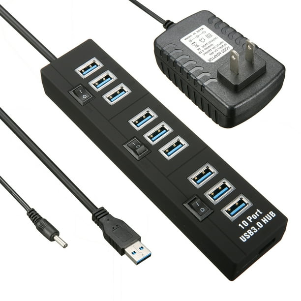 10Port USB 3.0 Data Hub Power with AC Power Adapter and Charging Ports